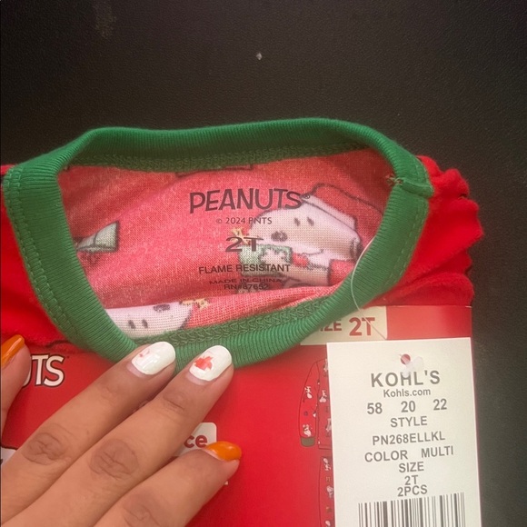 Peanuts Red and Green Snoopy Toddler Pajama Set - Picture 2 of 4